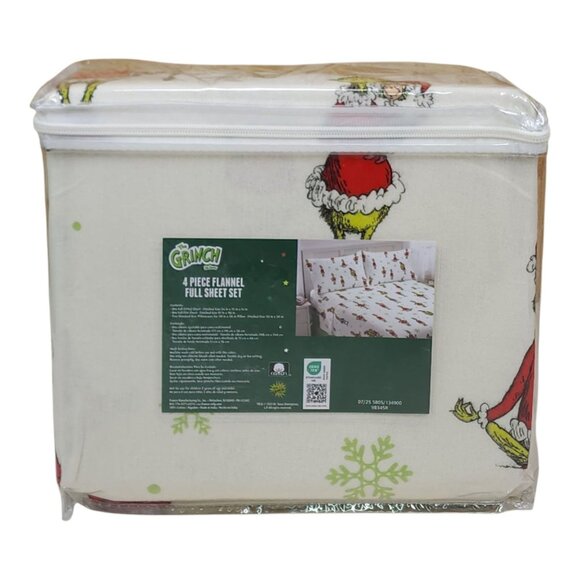 Dr Seuss The Grinch 4 Piece Flannel Full Double Sheet Set Cotton Comfortable - Picture 2 of 12